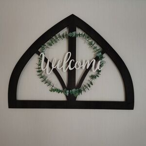 Black Welcome Wall Decor with Greenery